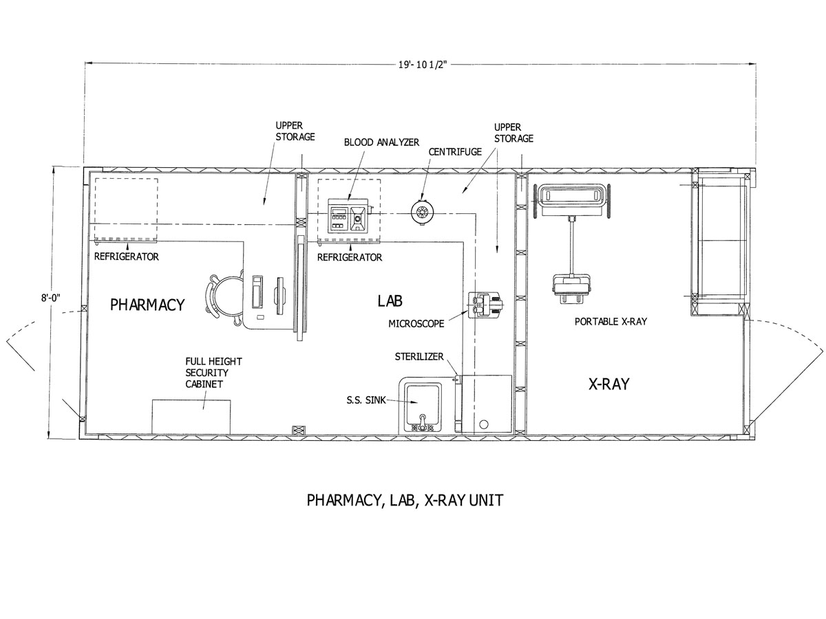 Western Shelter Container Hospital Pharmacy, Lab, X-Ray plans
