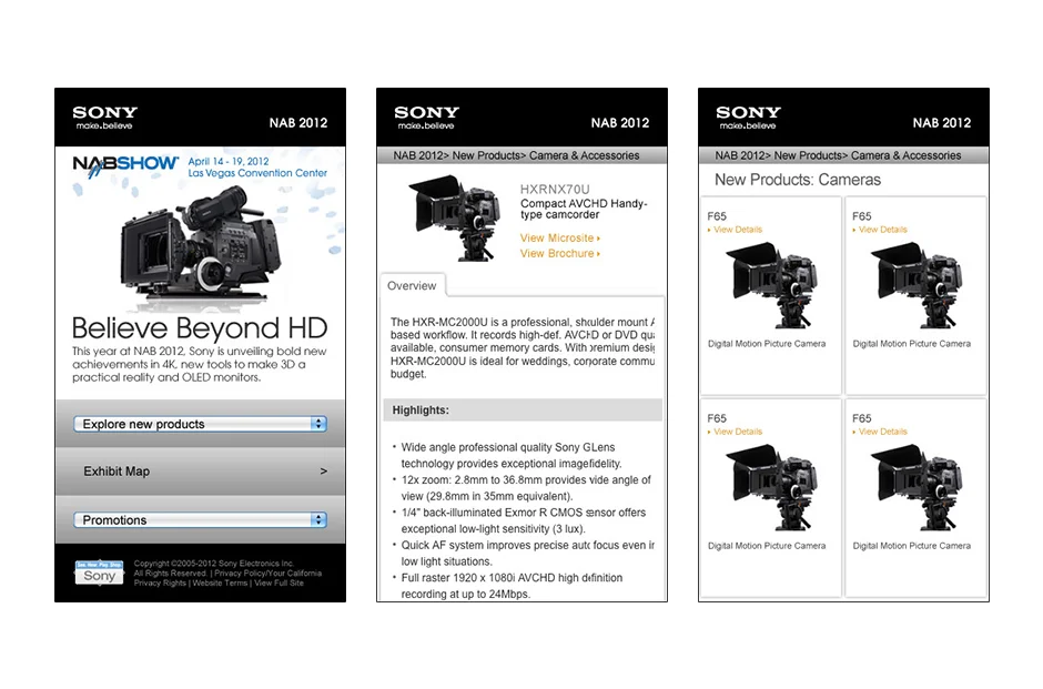 Mobile website for Sony's NAB show
