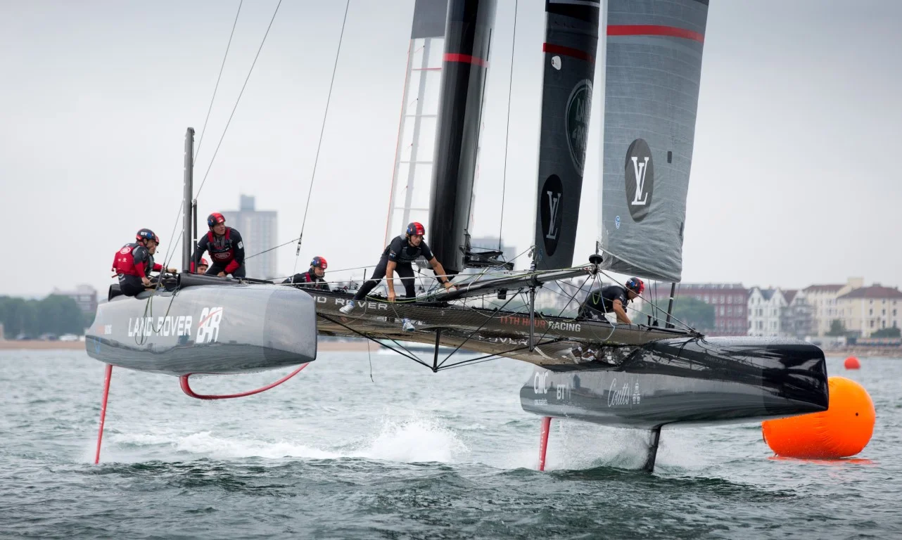 Magnus Olsson Scholarship recipients Lovisa and Emil visiting LandRoverBAR America's Cup Team. @LandRoverBAR Photos by Harry KH/LandRoverBAR