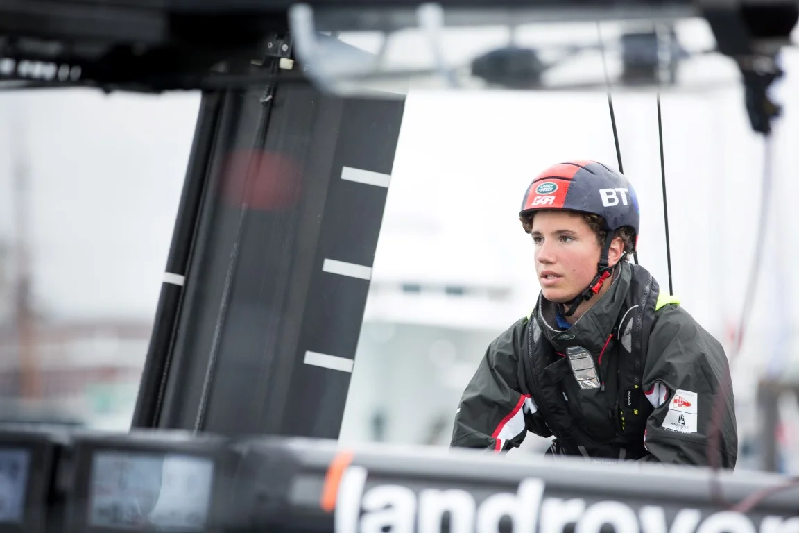 Magnus Olsson Scholarship recipients Lovisa and Emil visiting LandRoverBAR America's Cup Team. @LandRoverBAR Photos by Harry KH/LandRoverBAR