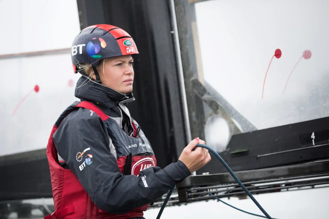 Magnus Olsson Scholarship recipients Lovisa and Emil visiting LandRoverBAR America's Cup Team. @LandRoverBAR Photos by Harry KH/LandRoverBAR
