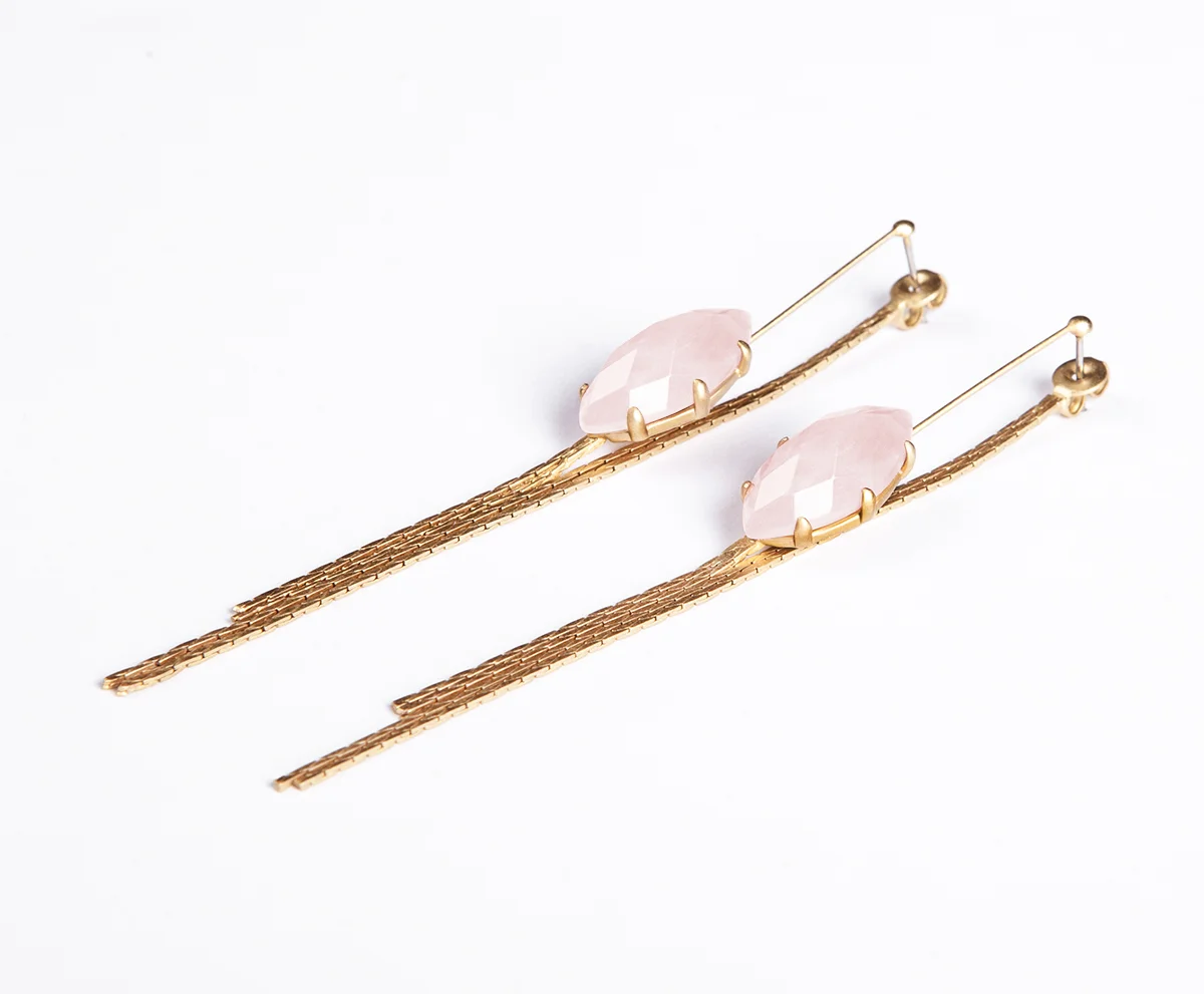 Nashira Arno Jewelry - Long Lineal Rose Quartz - Leda Earrings
