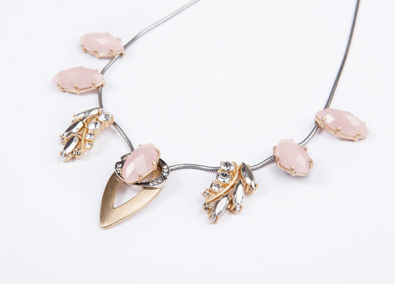 Nashira Arno Jewelry - Statement Adjustable Bib - Rose Quartz - Nysa Necklace