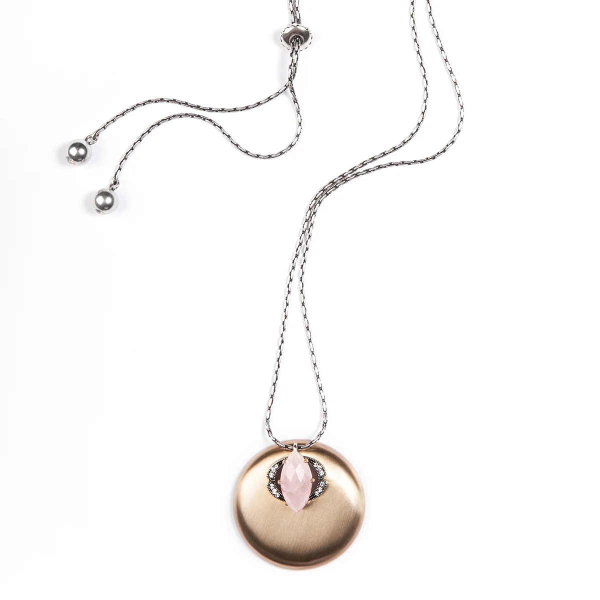 Nashira Arno Jewelry - Long Pendant Necklace - Rose Quartz - Luna Necklace