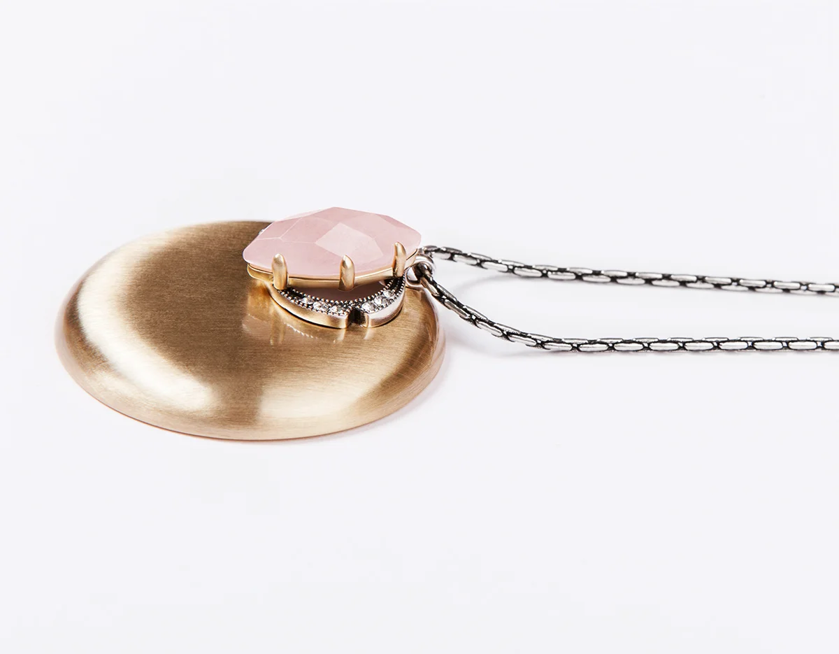 Nashira Arno Jewelry - Long Pendant Necklace - Rose Quartz - Luna Necklace