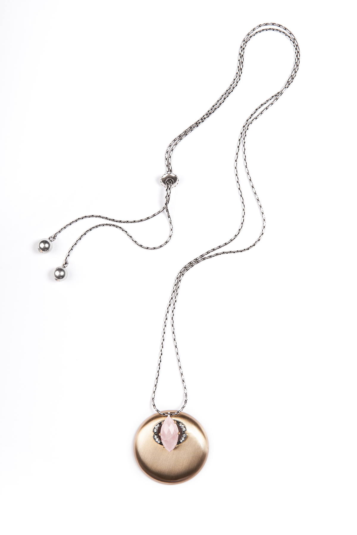 Nashira Arno Jewelry - Long Pendant Necklace - Rose Quartz - Luna Necklace