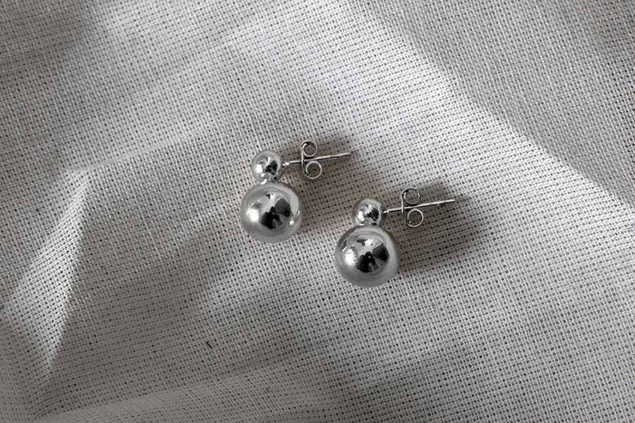 Gigi earrings - statetment stud post earring ball sphere ear crawler - silver - nashira arno jewelry.jpg