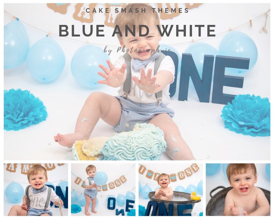 Blue &amp; White Cake Smash Photoshoot