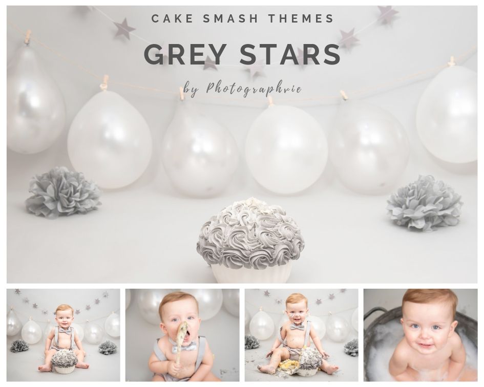 Grey Stars Cake Smash Photoshoot