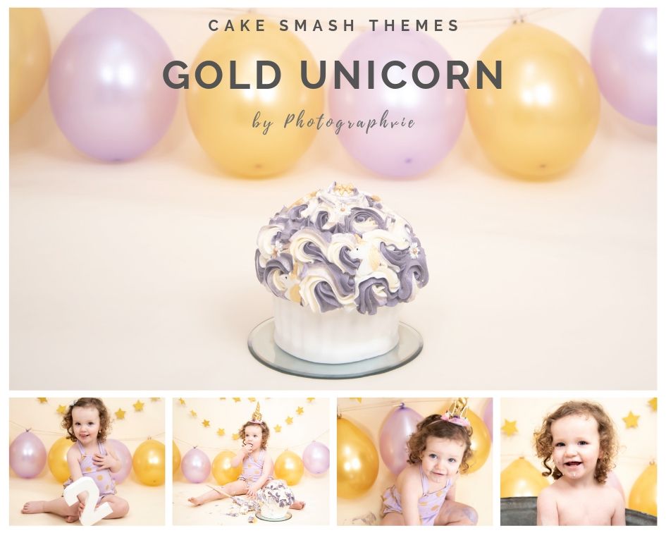 Gold Unicorn Cake Smash Photoshoot