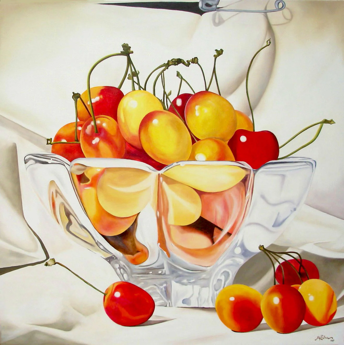 YELLOW CHERRIES IN CRYSTAL BOWL