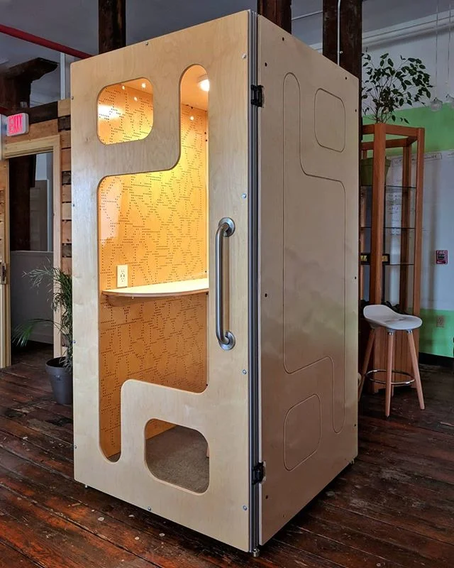 Sound proof phone booth setup and installed at Greenspace cowork!