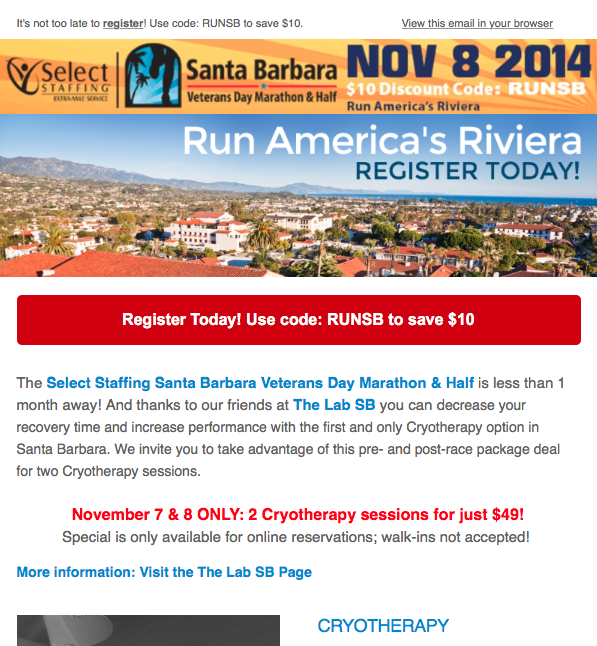 2014 EMAIL CAMPAIGN - SANTA BARBARA VETERANS DAY MARATHON & HALF