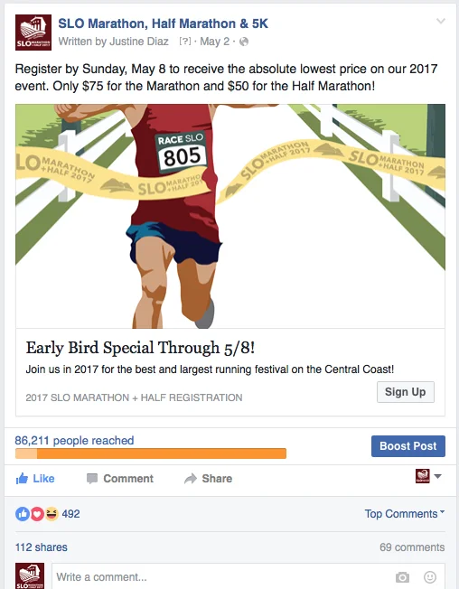 2016 FACEBOOK AD - SLO MARATHON, HALF MARATHON + 5K