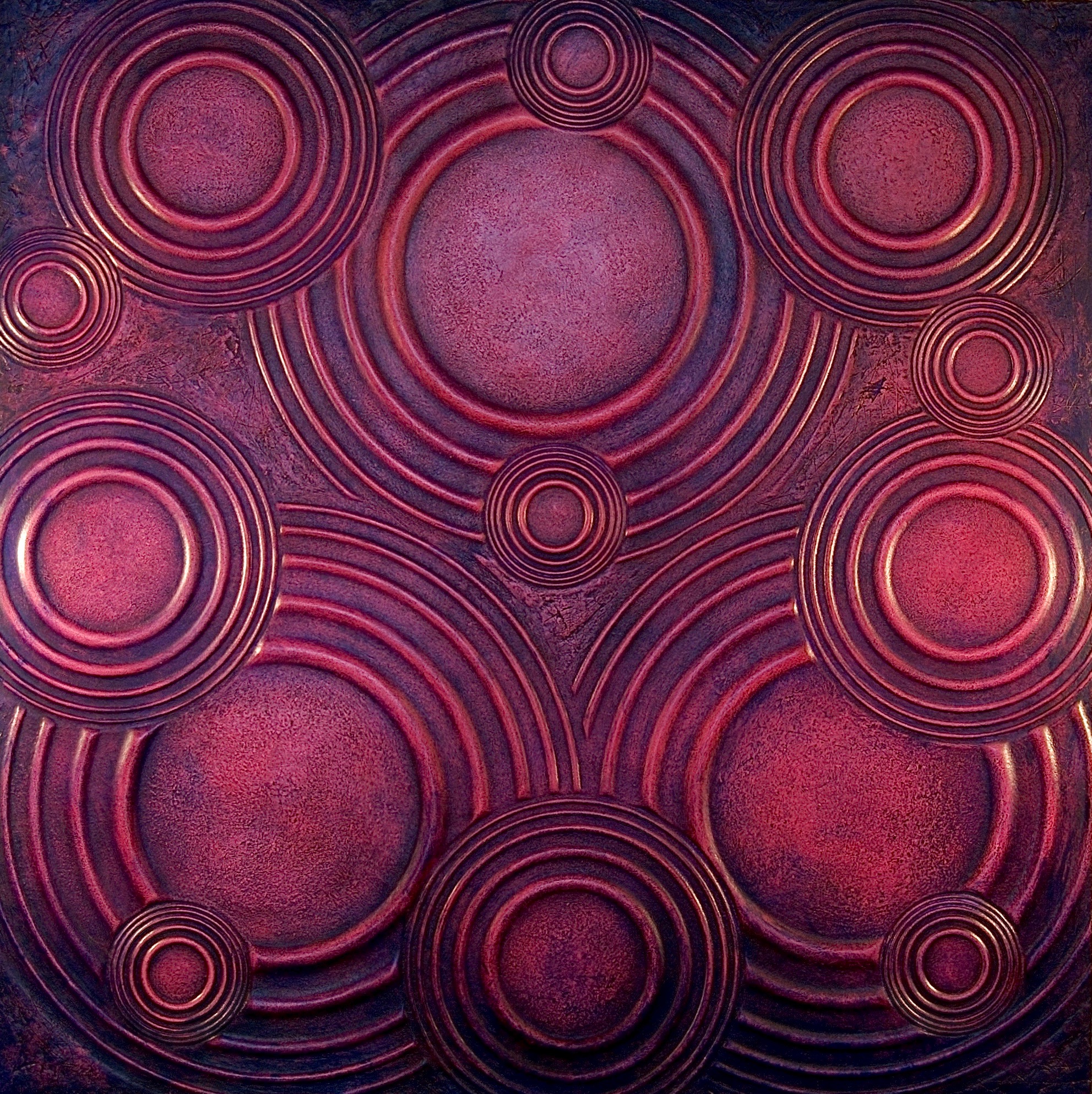 Thomas Coffin - Ripple Effect (purple), 36"h x 36"w x 2"d, mixed media sculptural wall relief