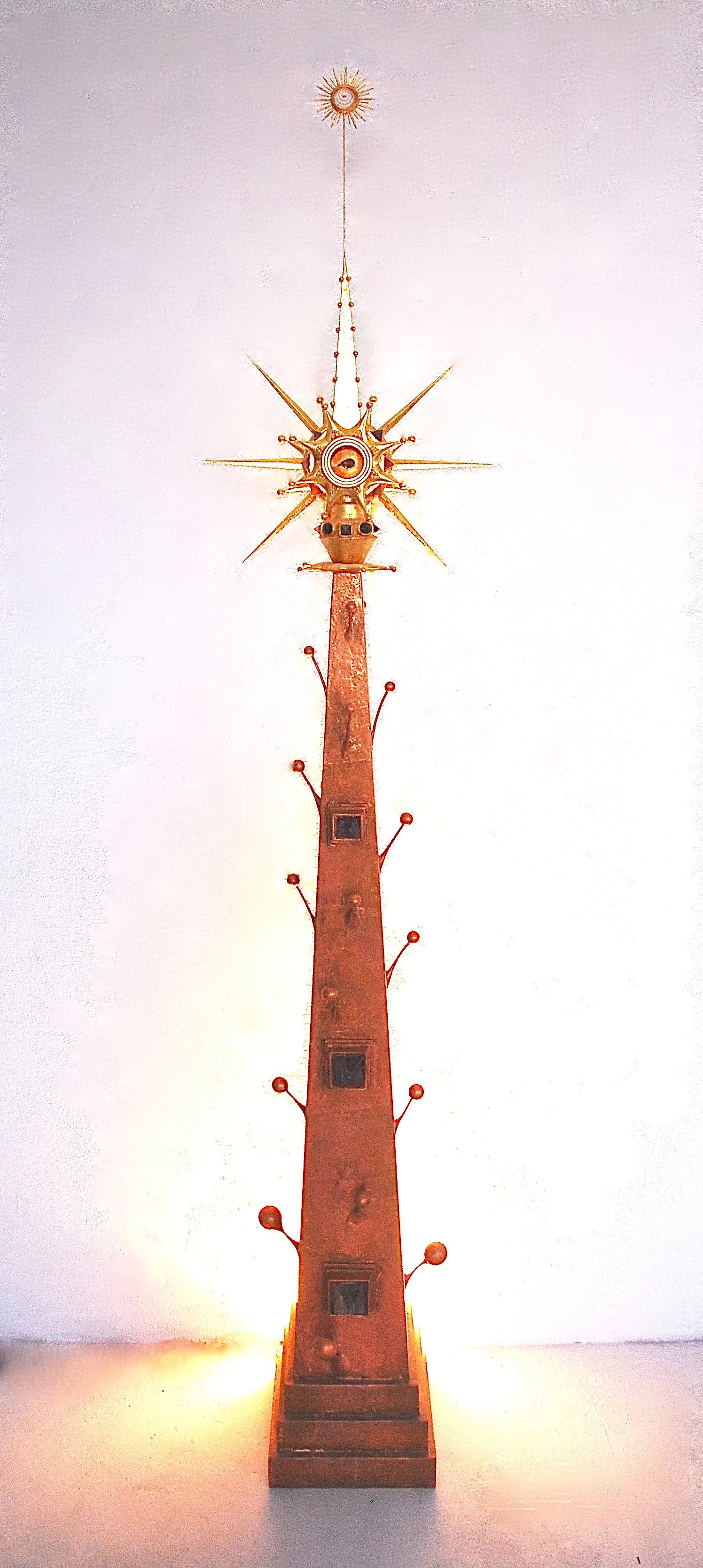 Thomas Coffin - Bird Reliquary, 81"h x 16"w x 12"d, found object, crystals, semi-precious stones, wood, resin, copper leaf, 23 kt. gold leaf