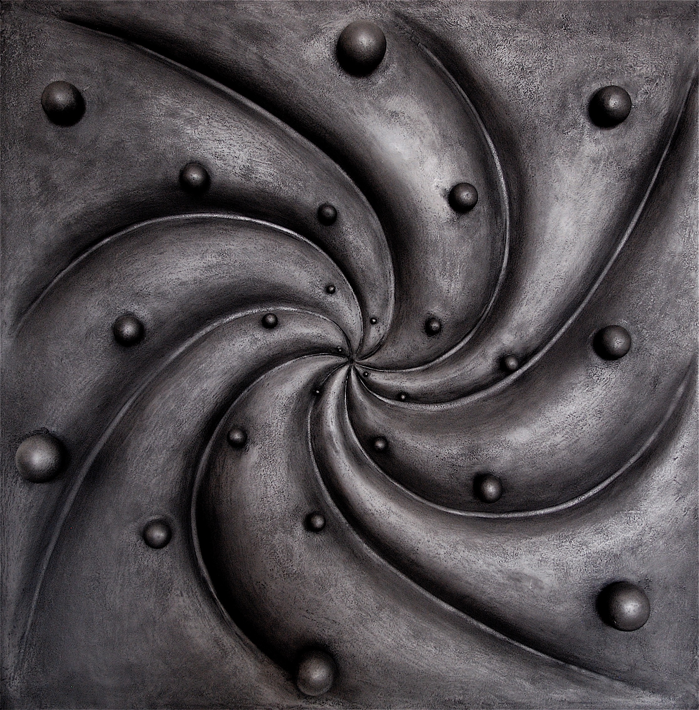 Thomas Coffin - Singularity (graphite), 37"h x 37"w x 2"d, mixed media sculptural wall relief