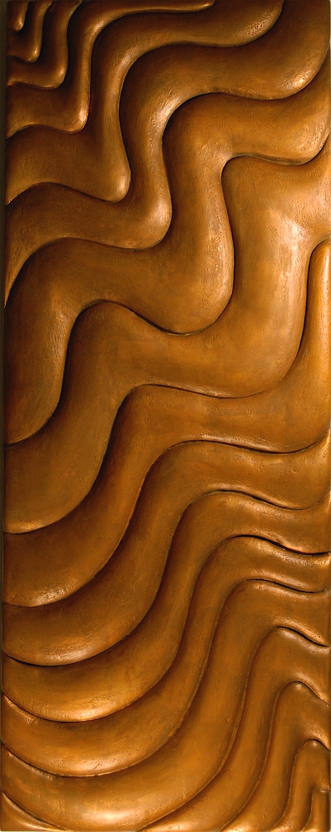 Thomas Coffin - Wave Effect (copper leaf), 59"h x 23"w x 4"d, mixed media sculptural wall relief