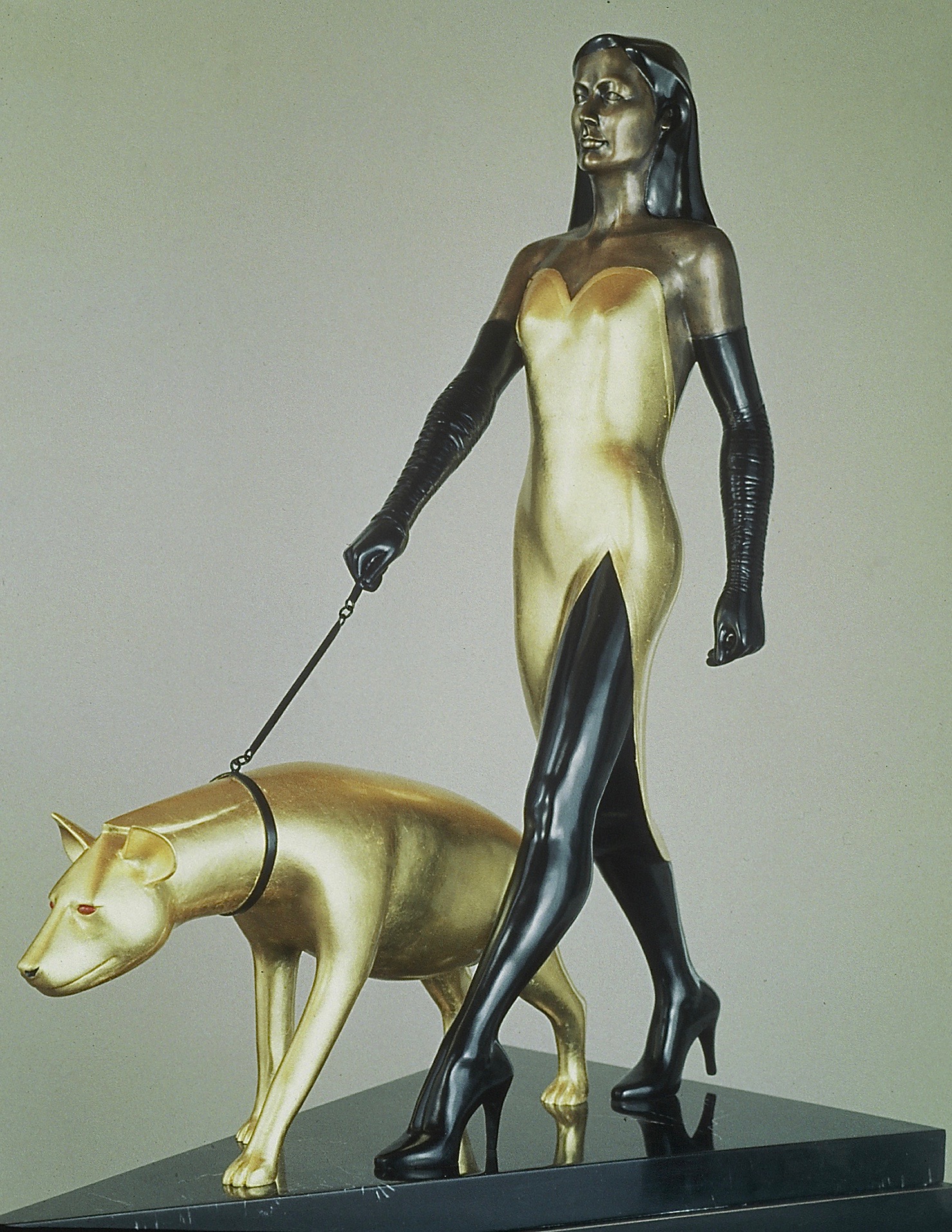 Thomas Coffin - Walking the Dog, half life-size, bronze