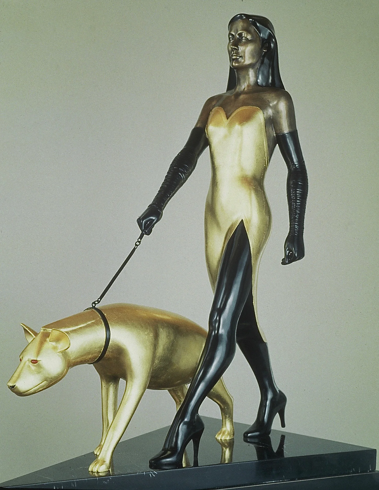 Thomas Coffin - Walking the Dog, half life-size, bronze