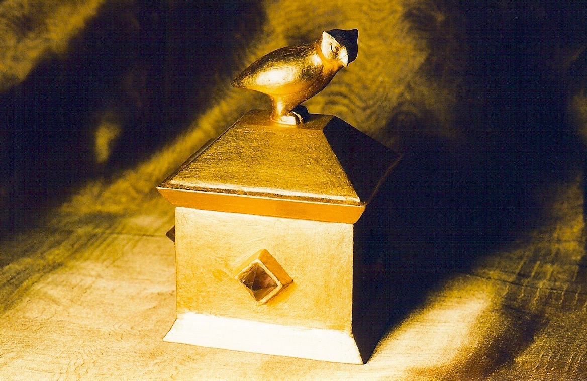 Coffin & King - Gilded Owl Box, wood, cast stone, 23 kt. gold leaf, 1990s
