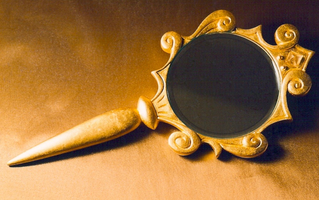 Coffin & King - Gilded Hand Mirror, crystal, cast resin, 23 kt. gold leaf, 1990s