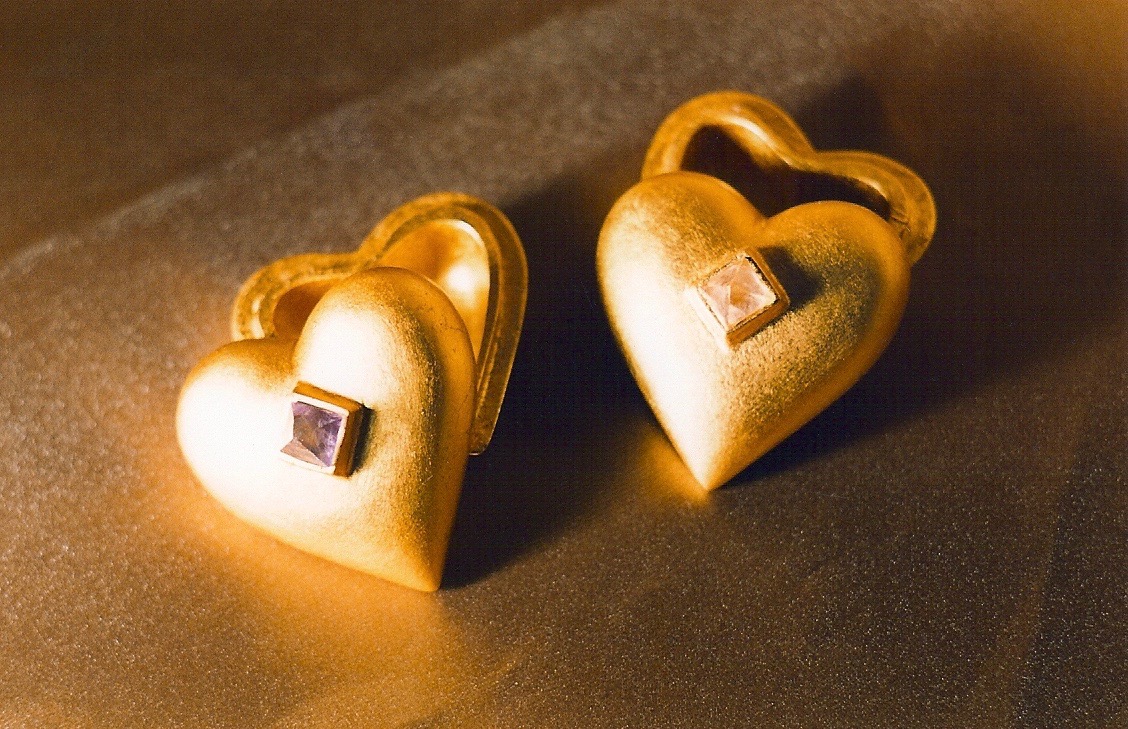 Coffin & King - Gilded Heart Ring Boxes, crystals, cast stone, 23 kt. gold leaf, 1990s
