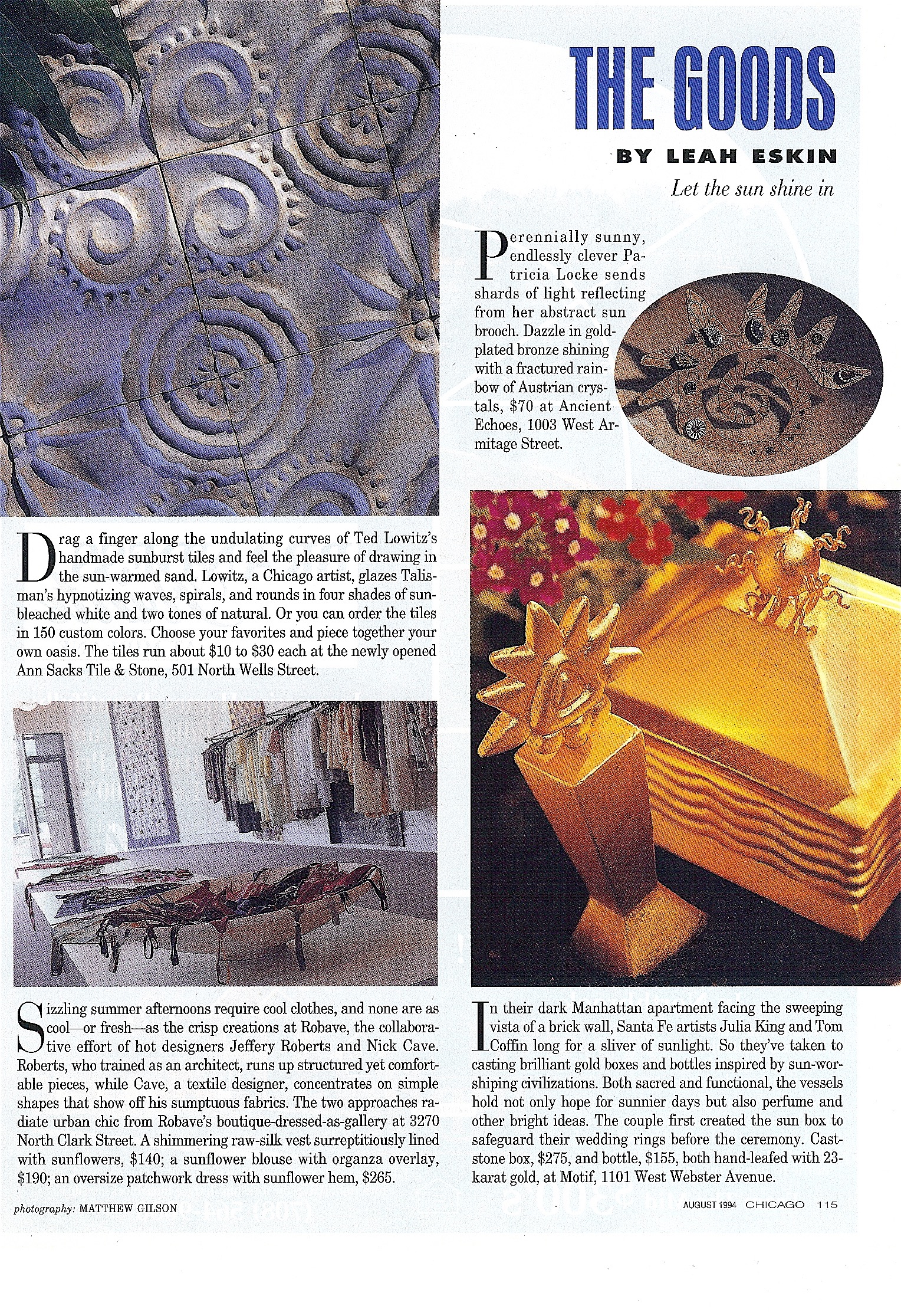 Coffin & King Press - Coffin & King Gilded Sun Head Box and Golden Idol perfume bottle featured in Chicago Magazine
