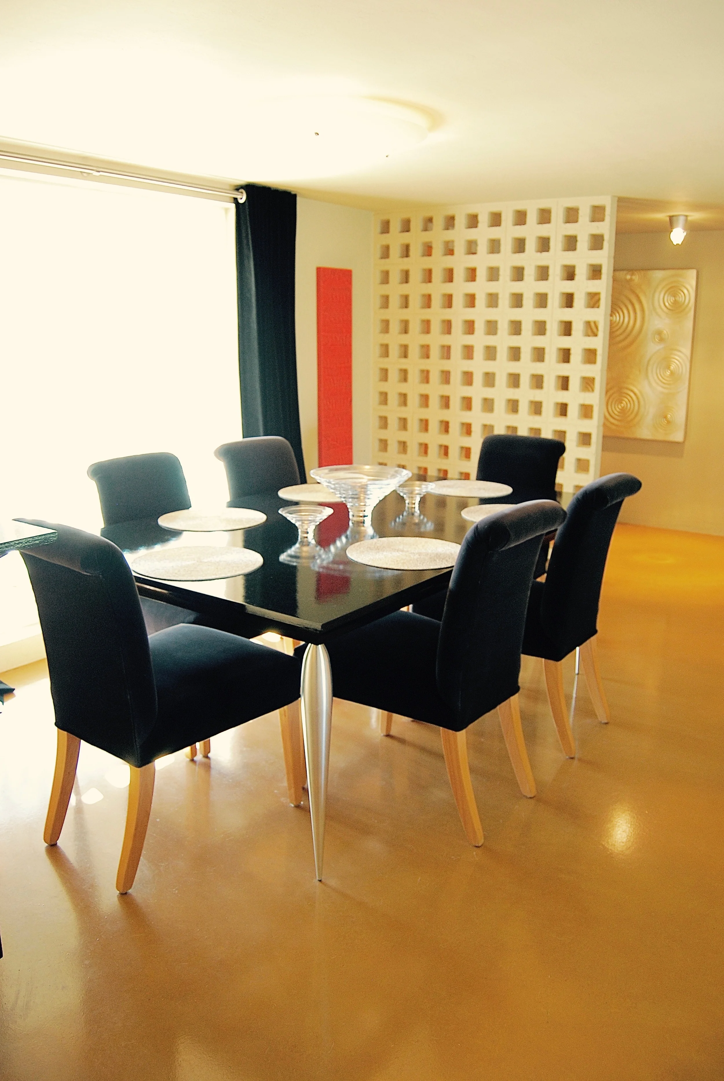 Coffin & King Custom Furniture/ Interiors - Dining Table with Milled Aluminum Legs, Hand Rubbed Oil Paint