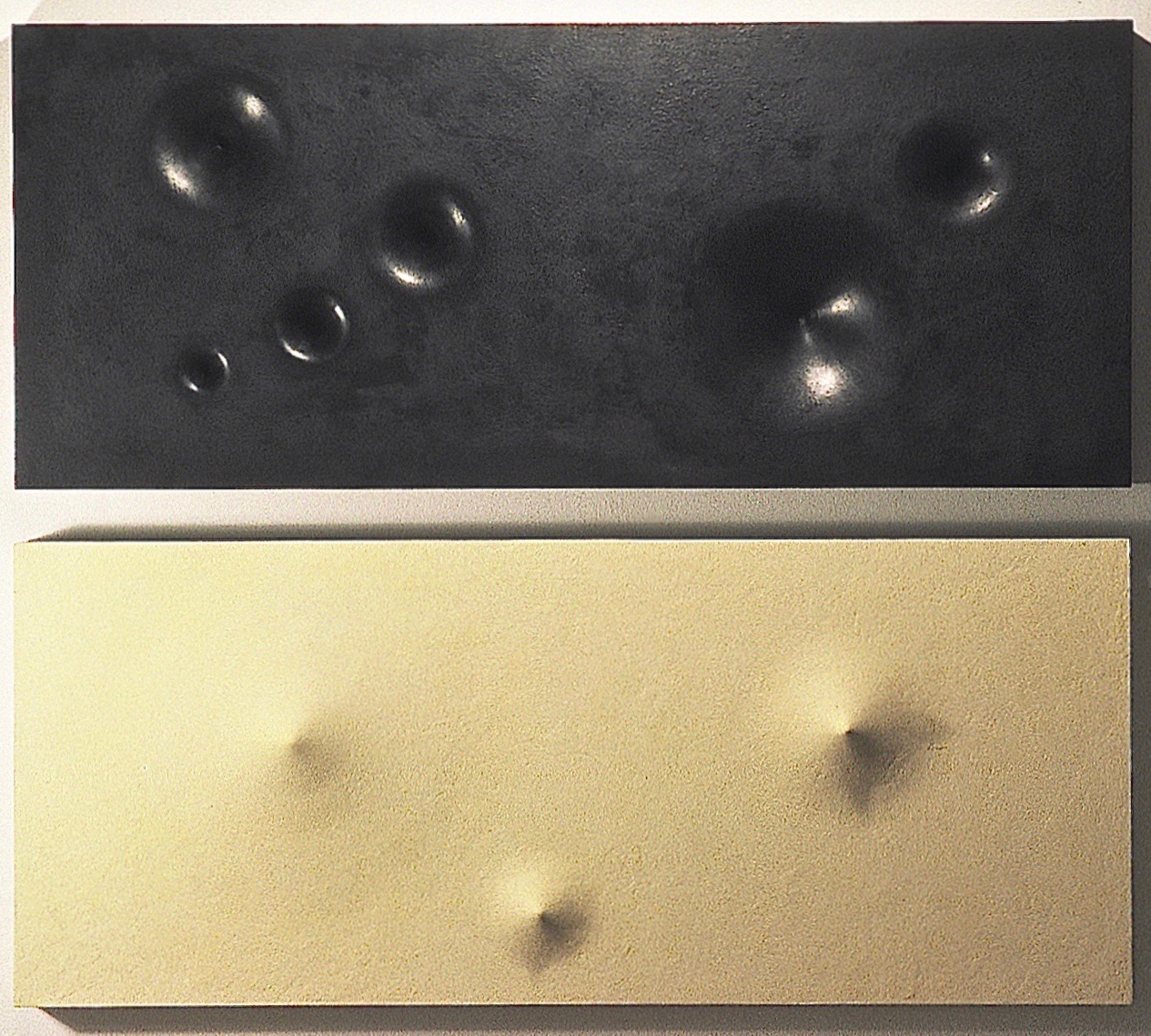 Thomas Coffin - Vortex (white/black diptych), 20"h x 40"w x 3"d (each panel), mixed media sculptural wall relief
