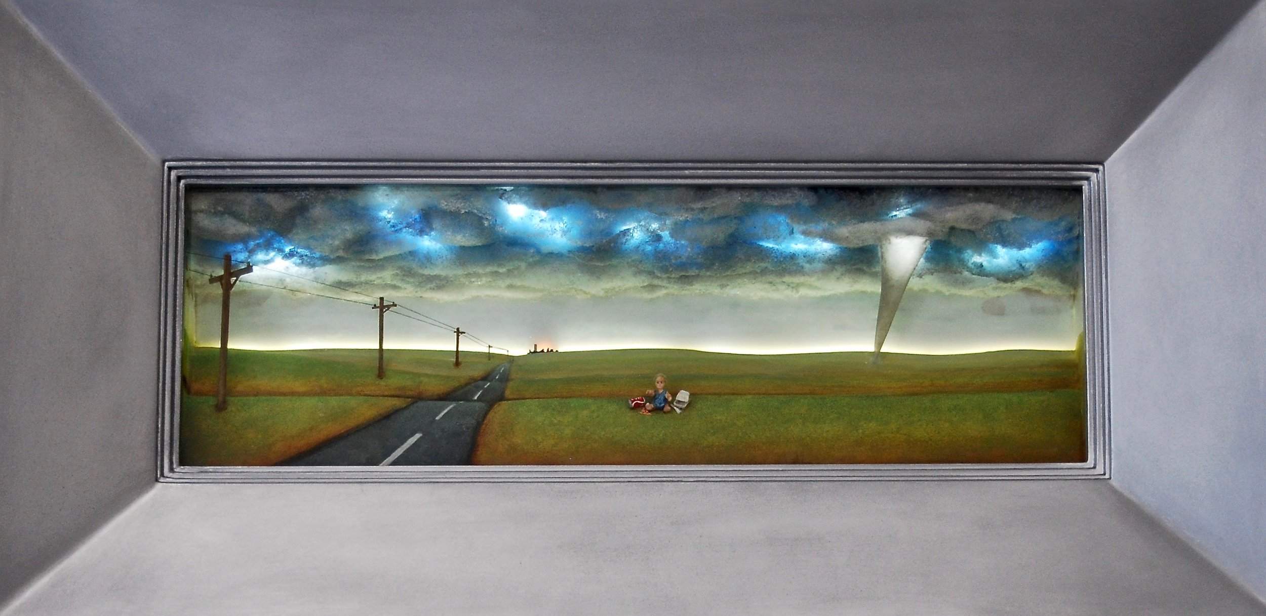  Thomas Coffin - Last Trip to the Dairy Queen, 16"h x 32"w x 5 3/4"d, mixed media 3-d diorama encased in acrylic resin, wood frame  