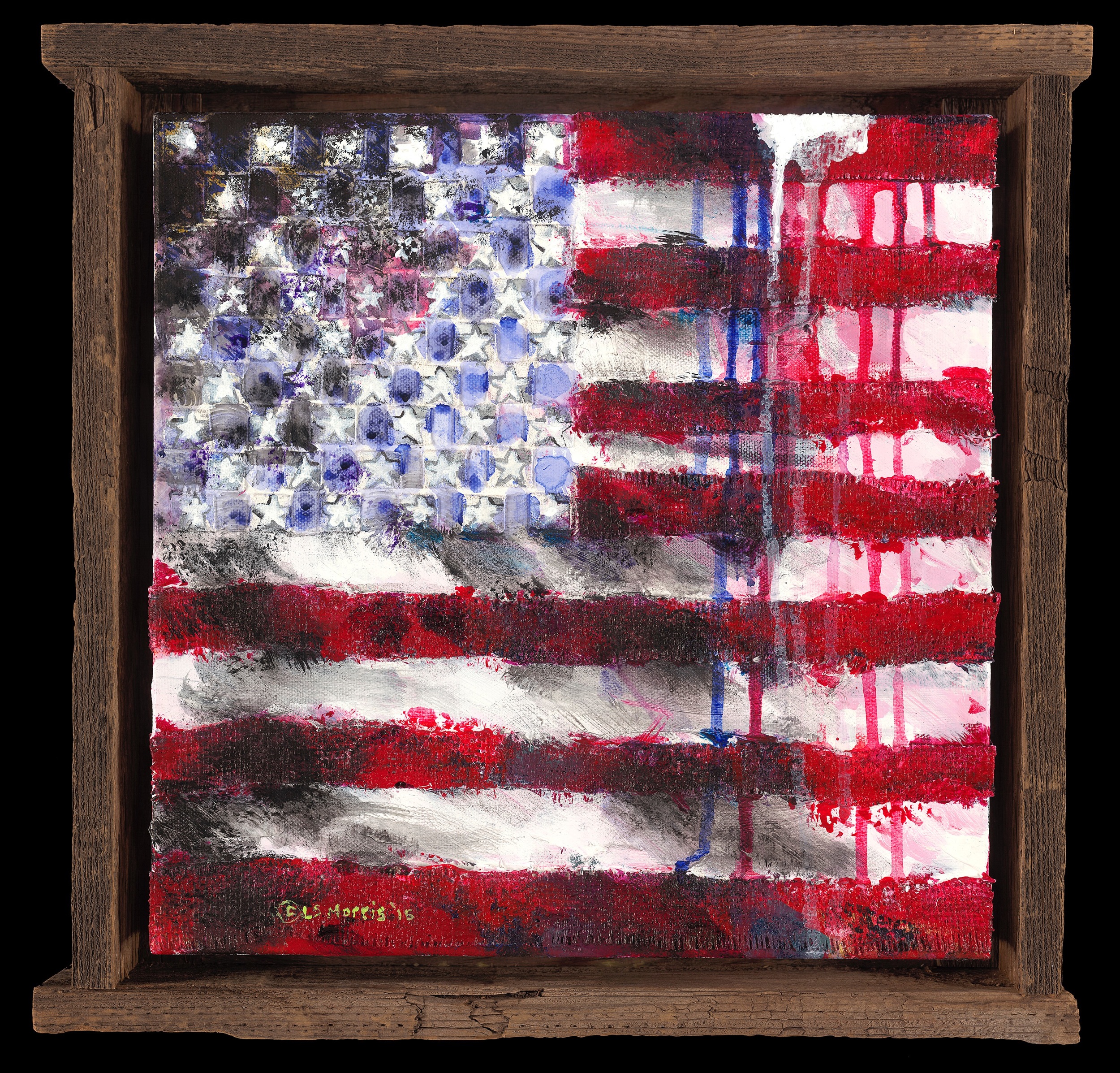 While My Flag Gently Weeps 14"x14" 2016 Acrylic and Canvas on Canvas