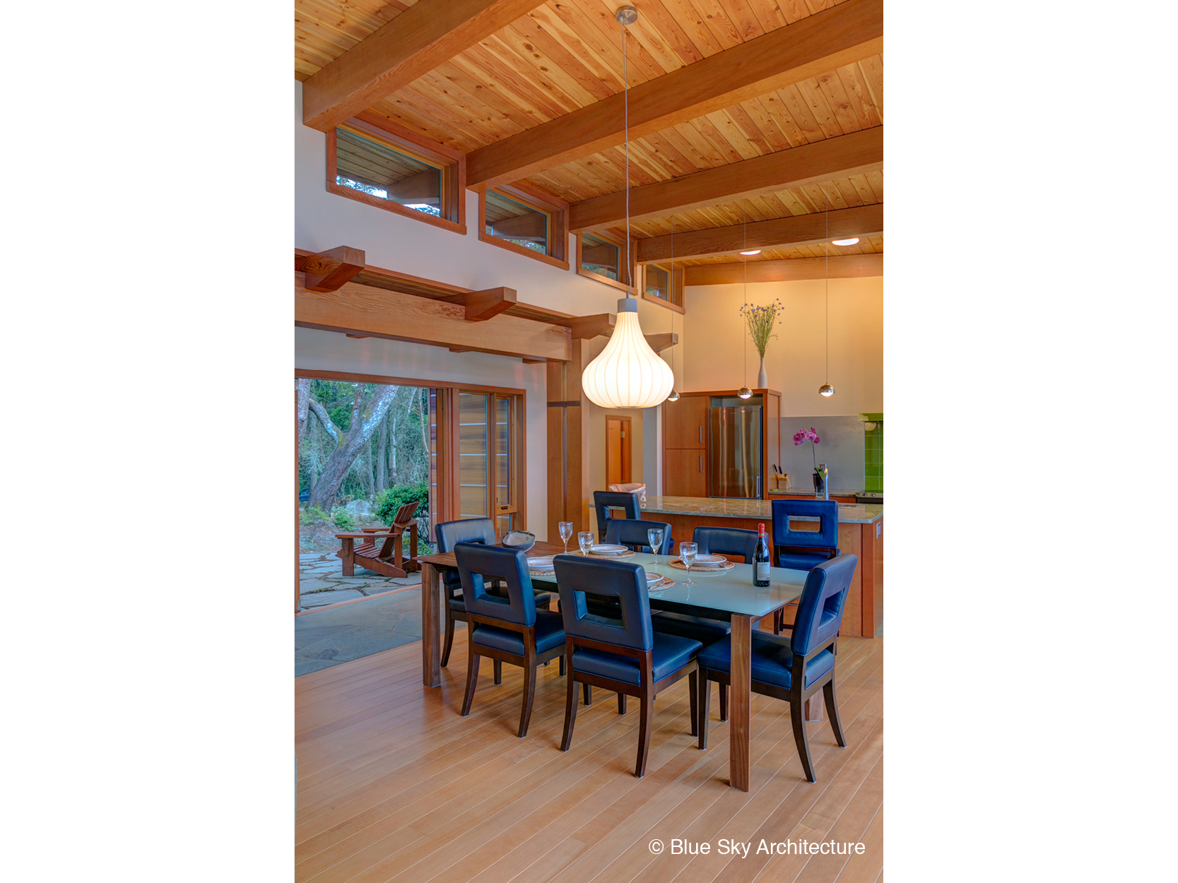 Island architecture with natural materials kitchen
