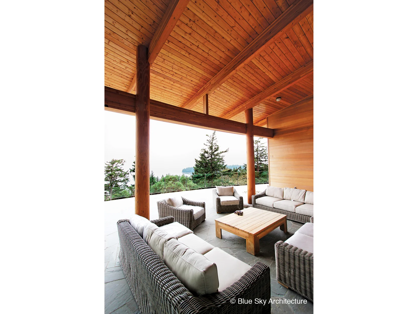 Outdoor patio living room in off-grid home