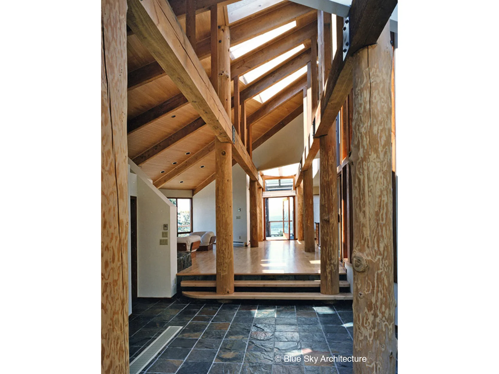 Raftered Hallway with Skylight