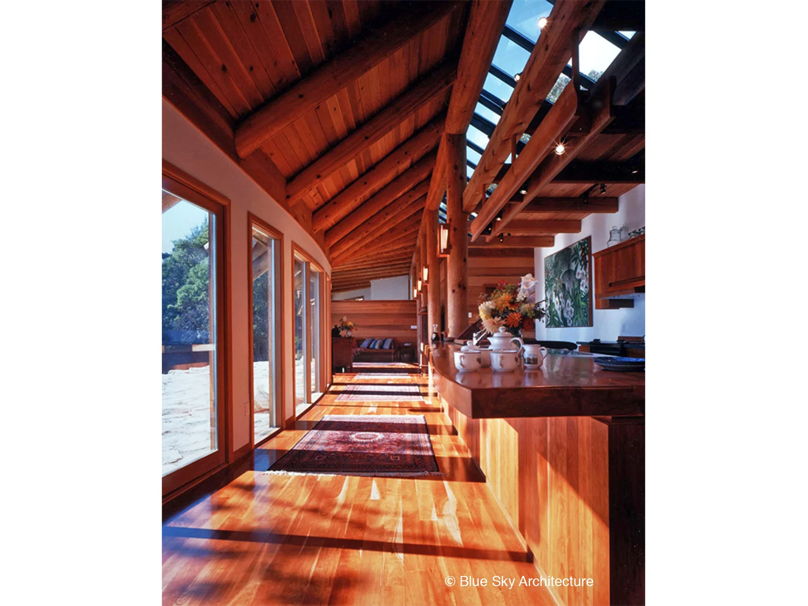 Organic Rafters with Natural Wood Slab Counter