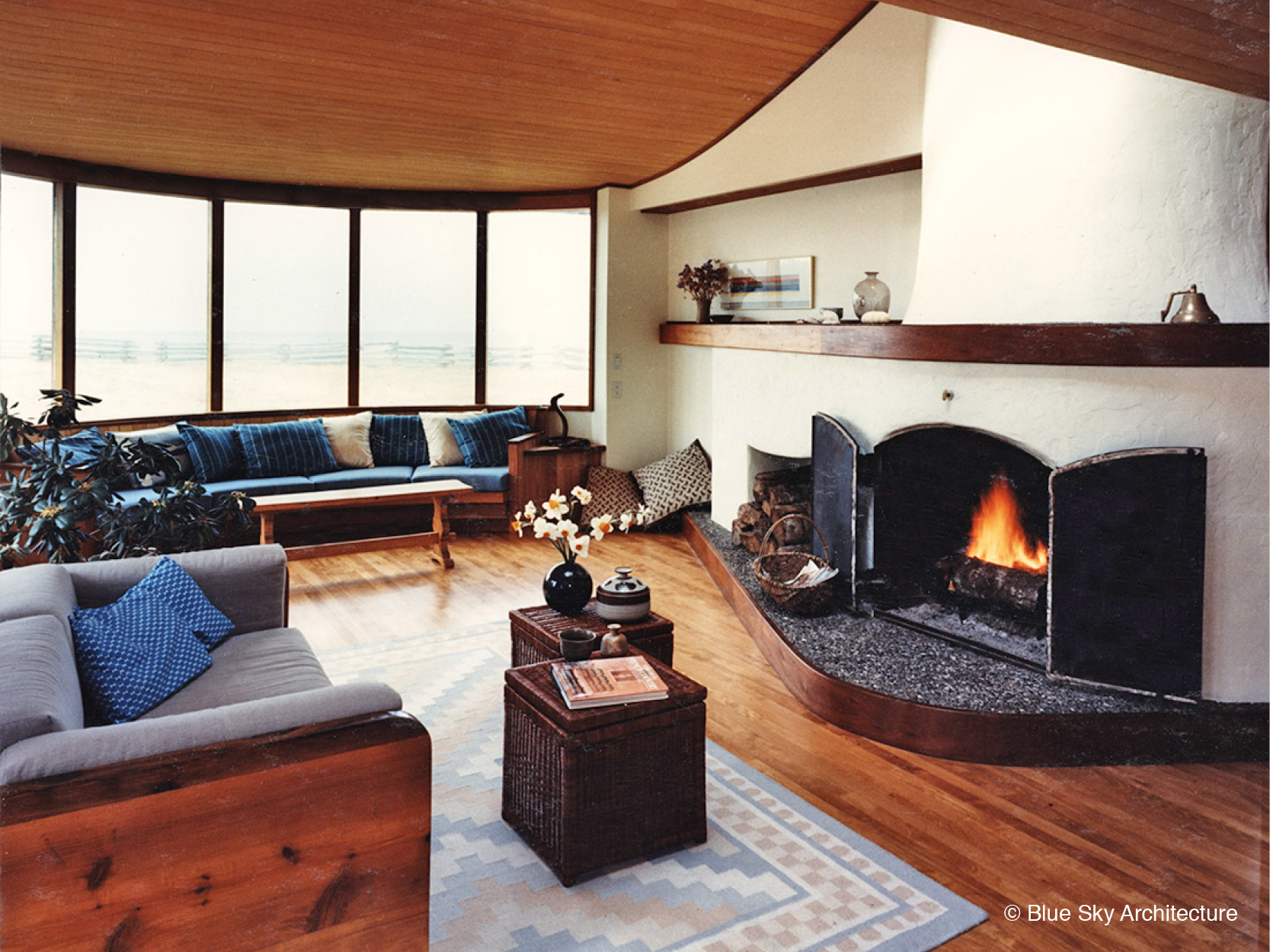 Interior Design with Custom Fireplace and Natural Materials