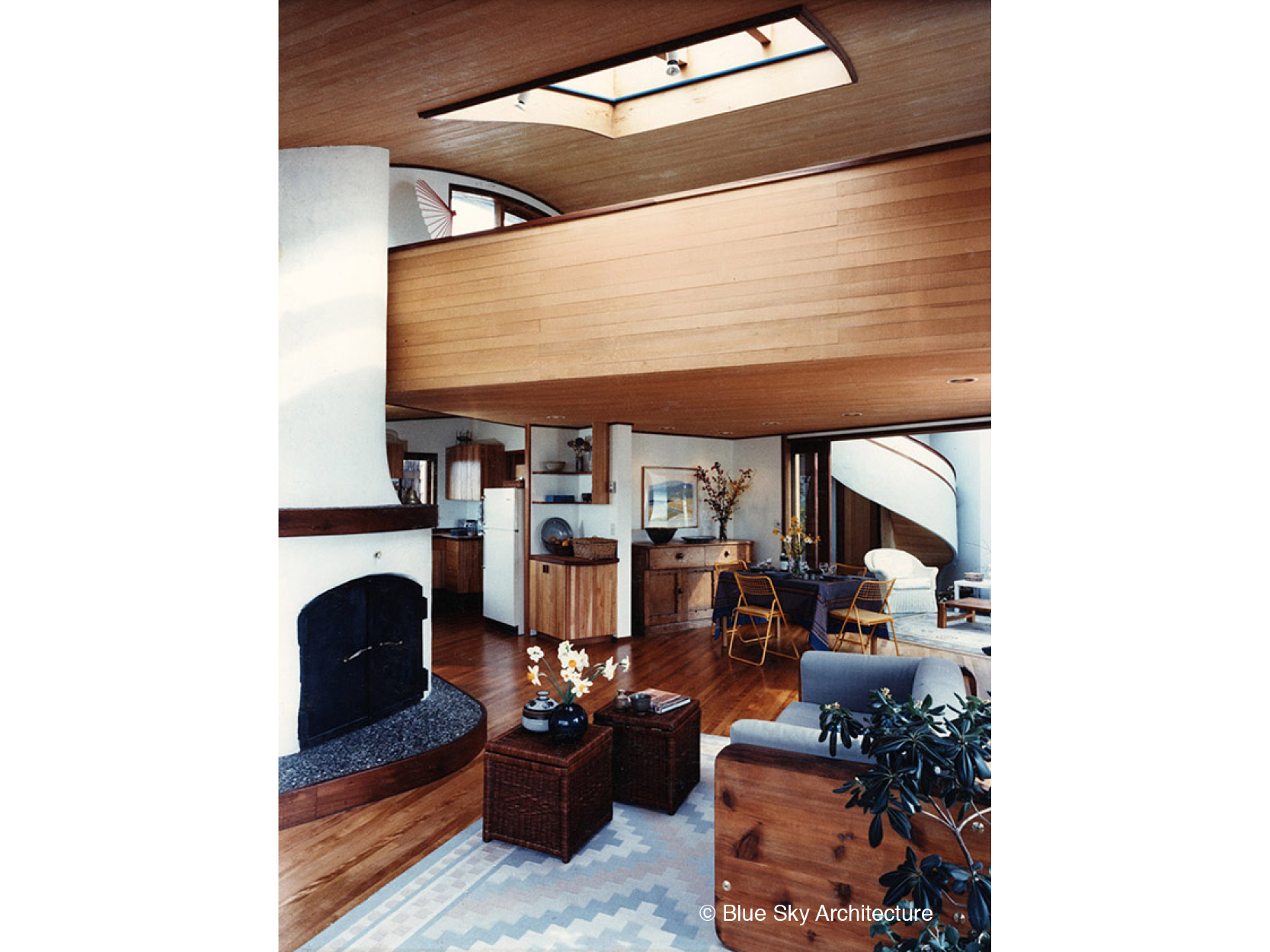 Living Room with Natural Mateirals and Fireplace