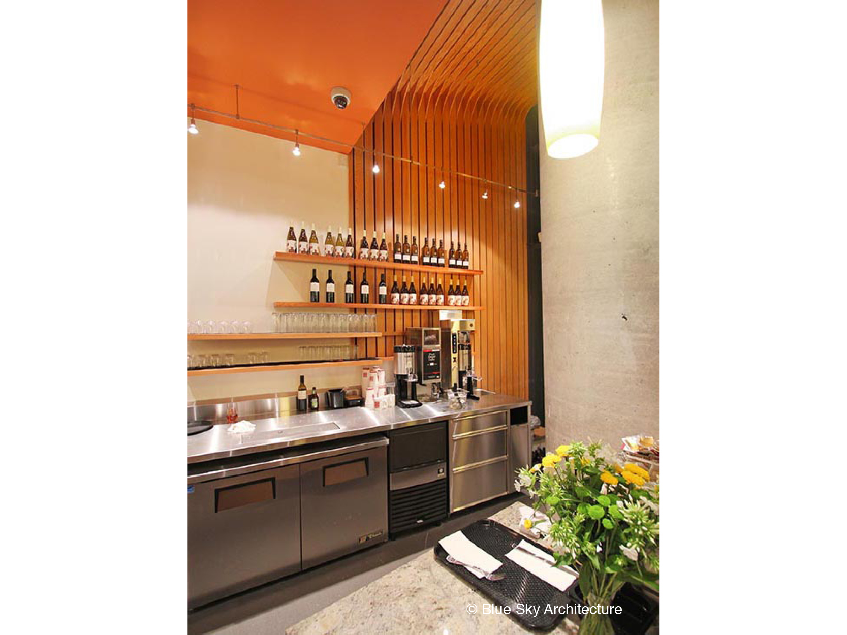 wine bar with commercial kitchen