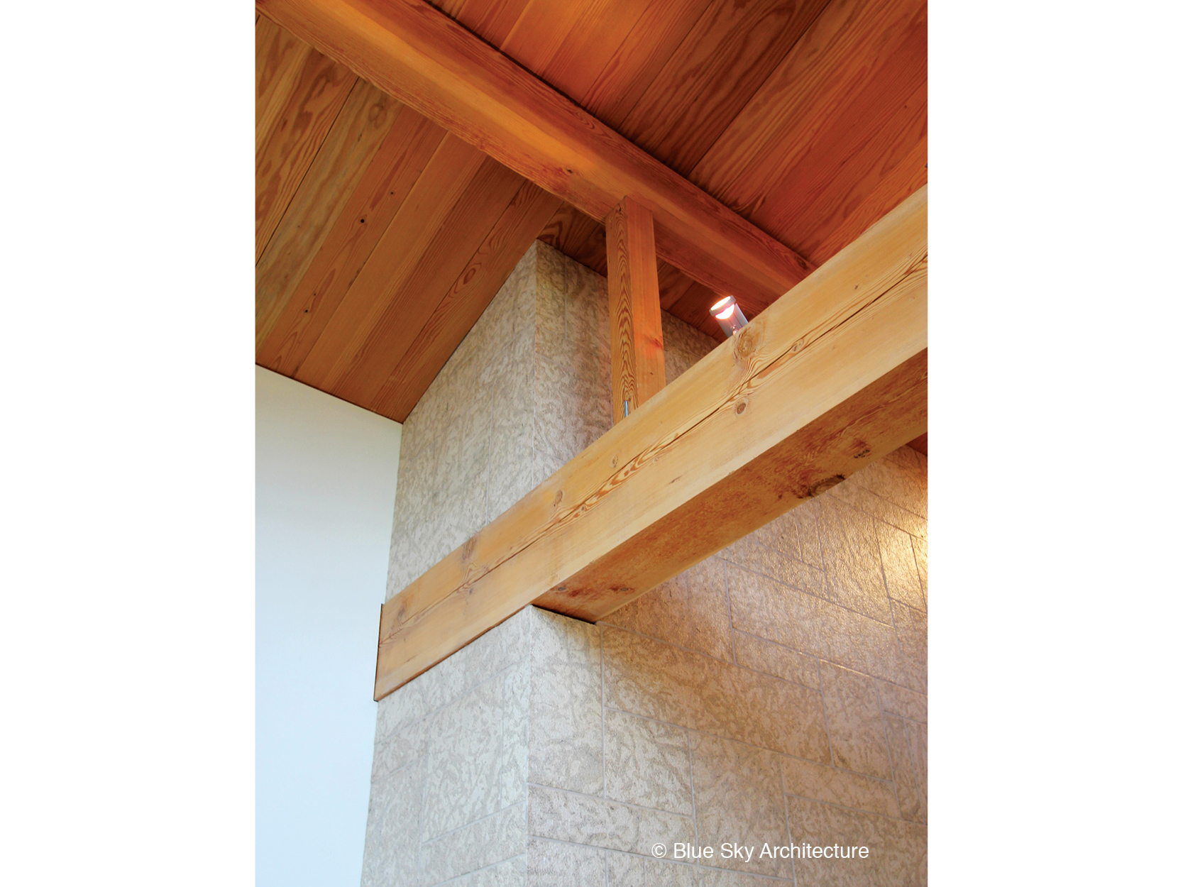 Close up of the post and beam detailing in the Assiniboine River House