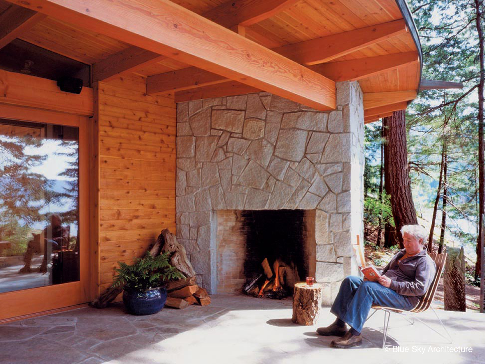 Outdoor fireplace of the Deer Path House