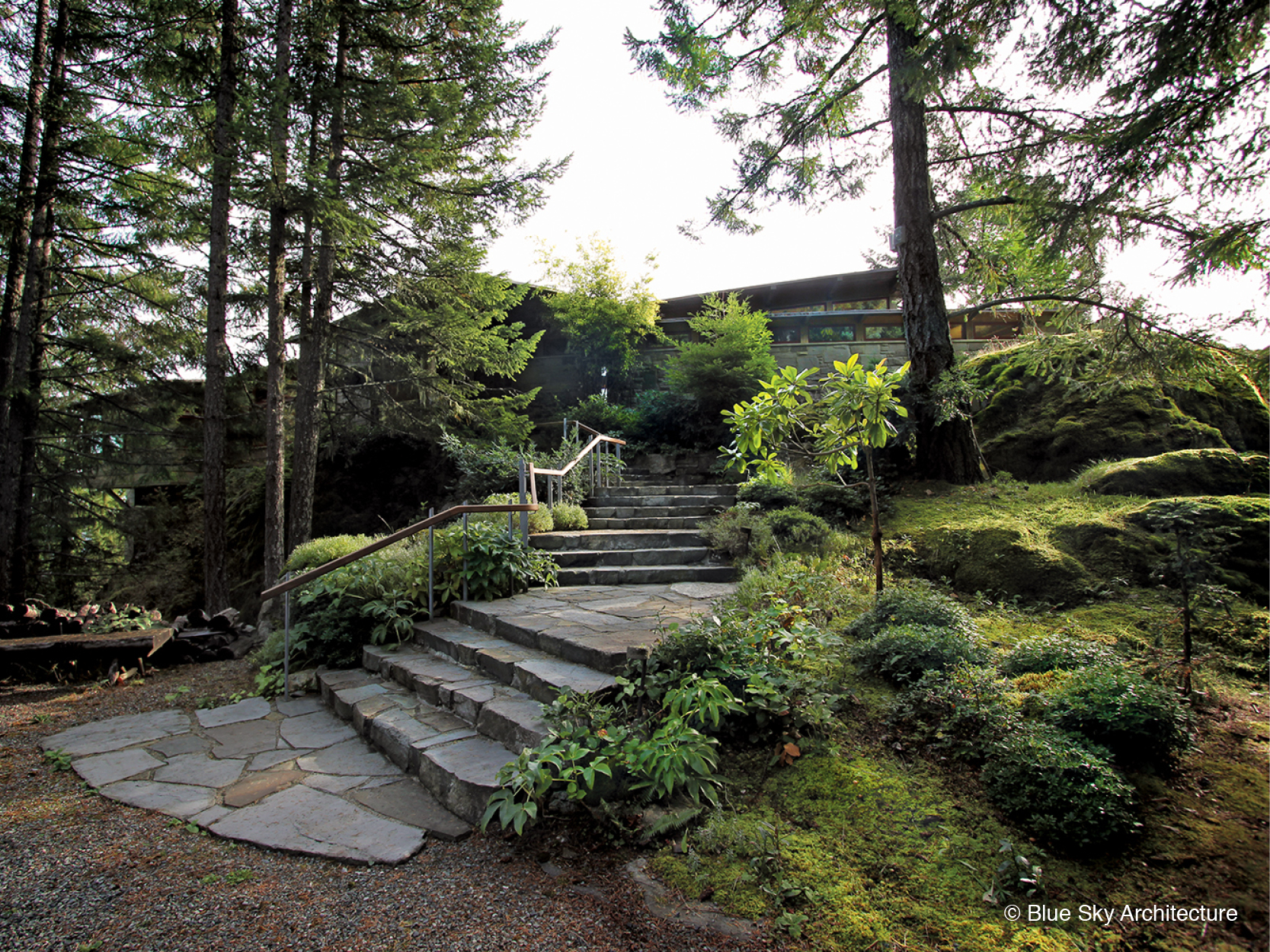 Stone slab stairs leading up to Hill House