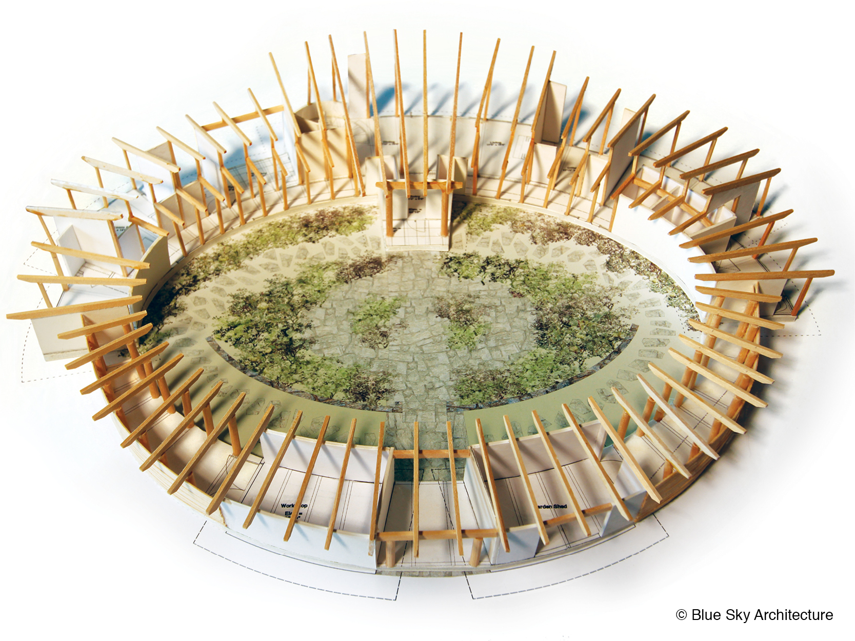 Architectural model view of the circular Booklovers House