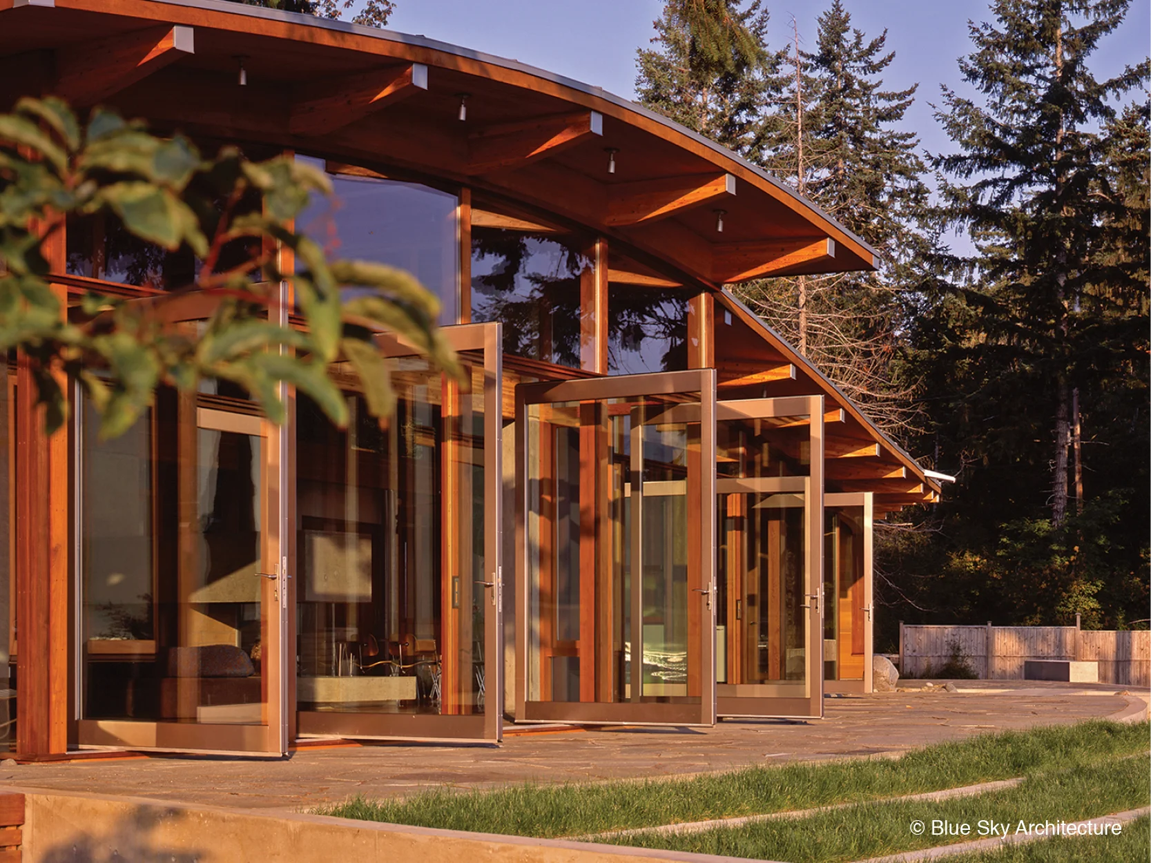 Wood framed terrace doors of Miracle Beach house