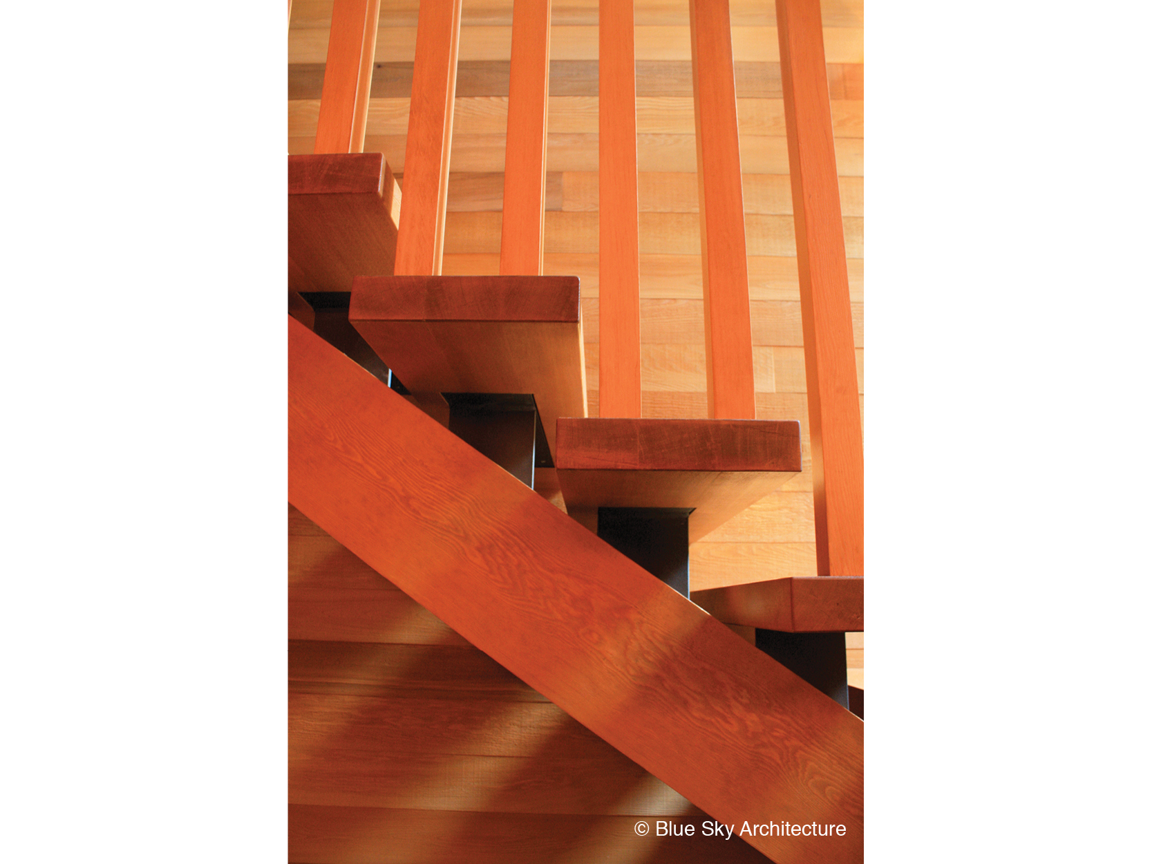 Wood detailing of the staircase in Rainforest House