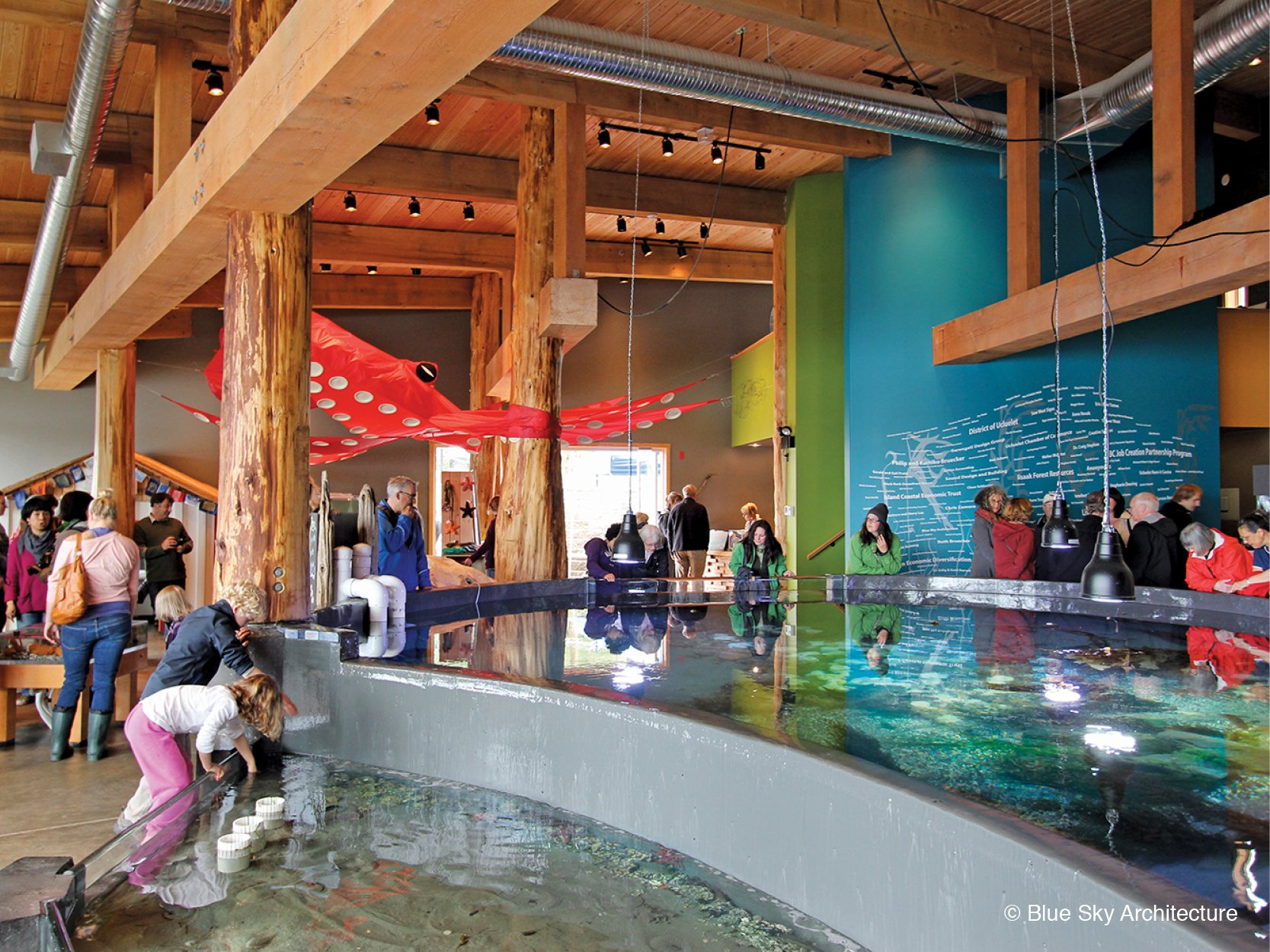 Ucluelet Aquarium tidal pool with heavy timber beams