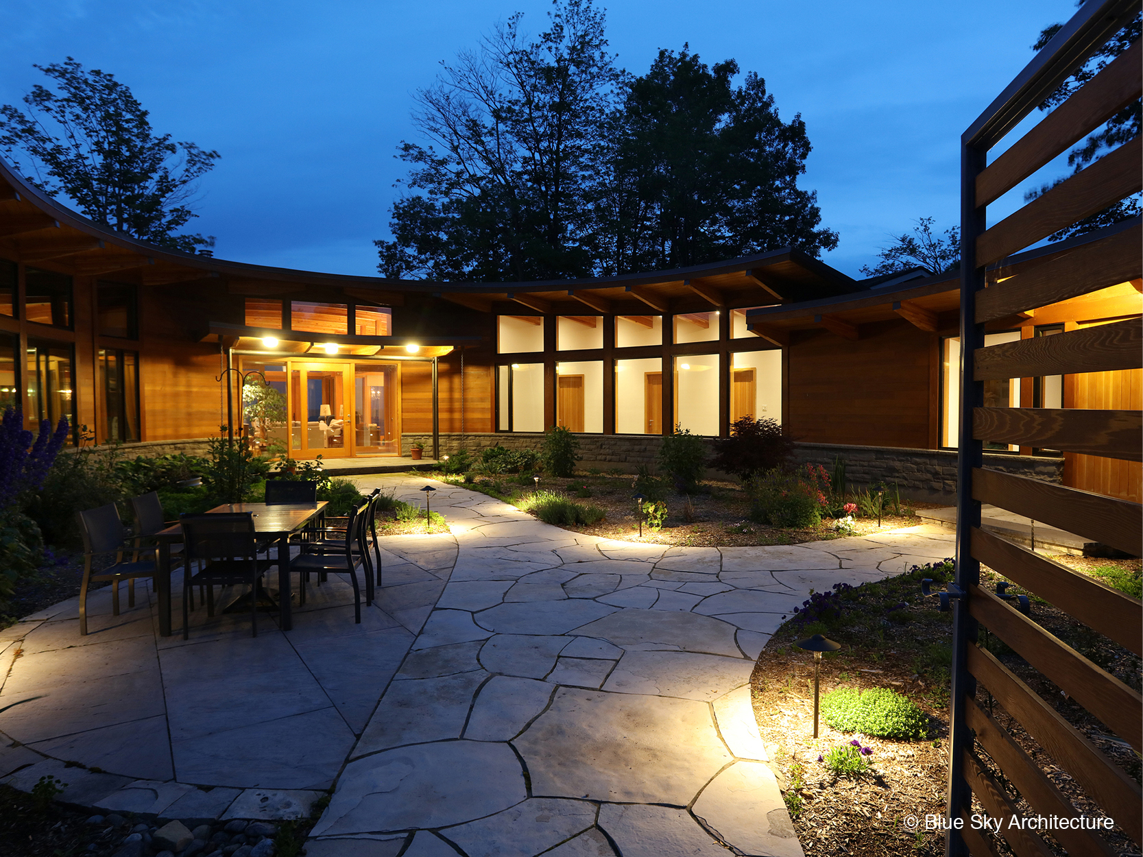 courtyard patio area in a custom lakeshore home