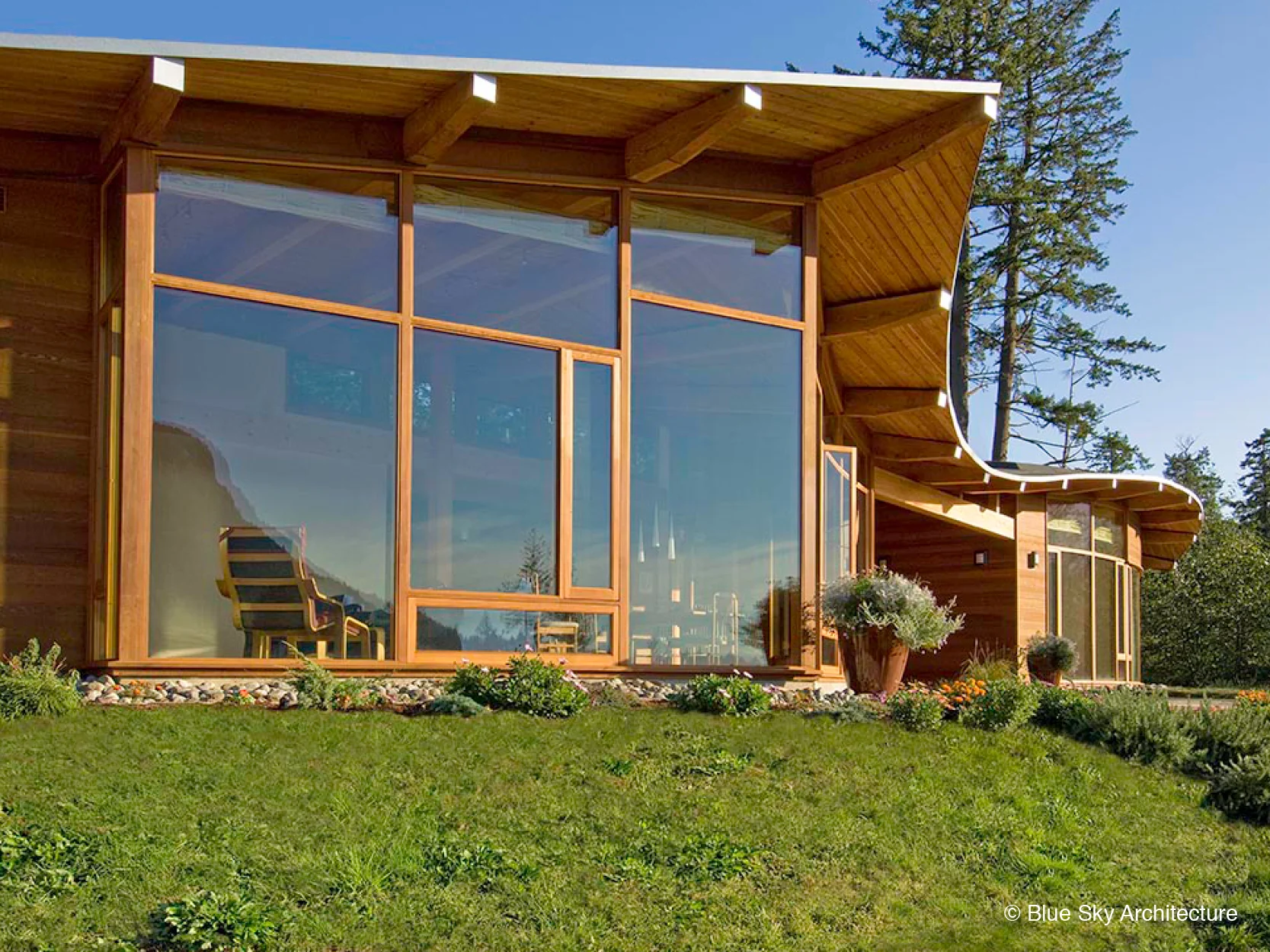 Big window wall front wood view