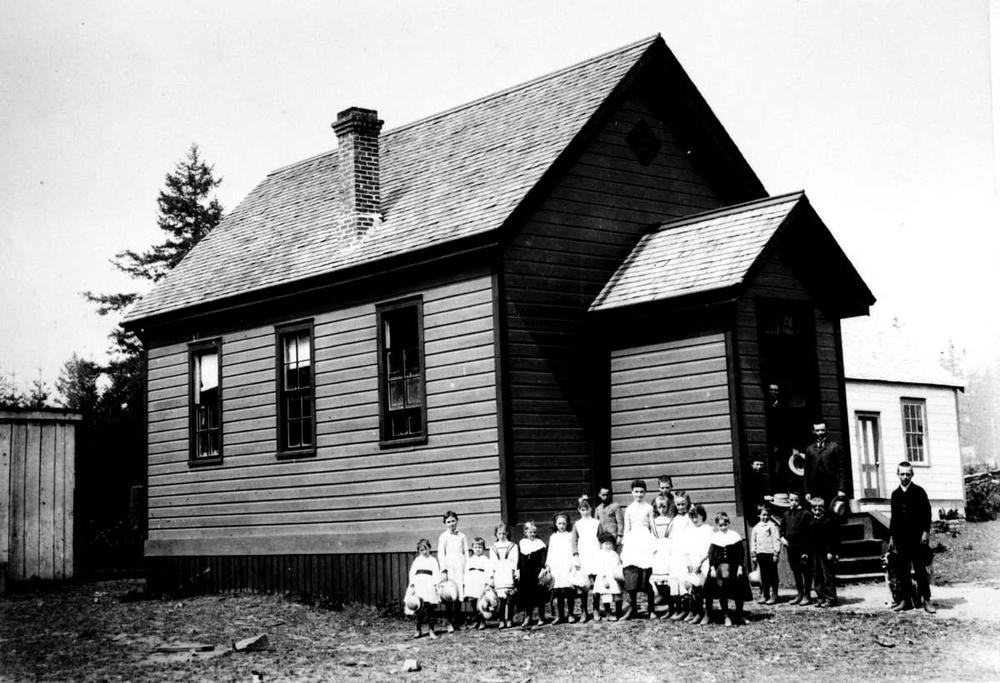 West Road School, Saanich. Photo dated to the early 1900s and courtesy of BC Archives .