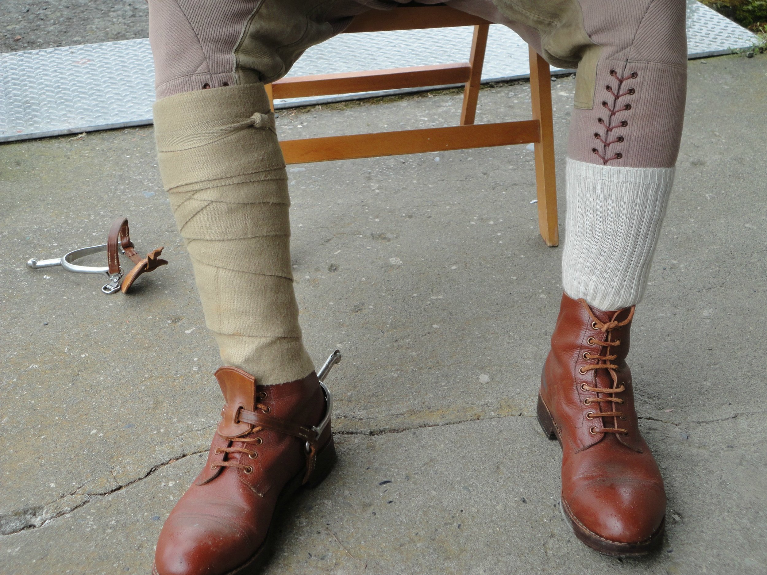One finished leg, one about to be wrapped.